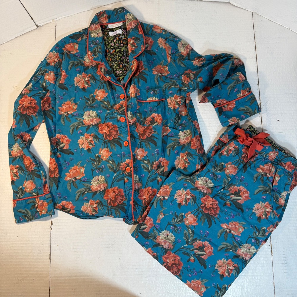 Antonio Melani London Pajama Set Womens M Floral teal Sleepwear feminine print